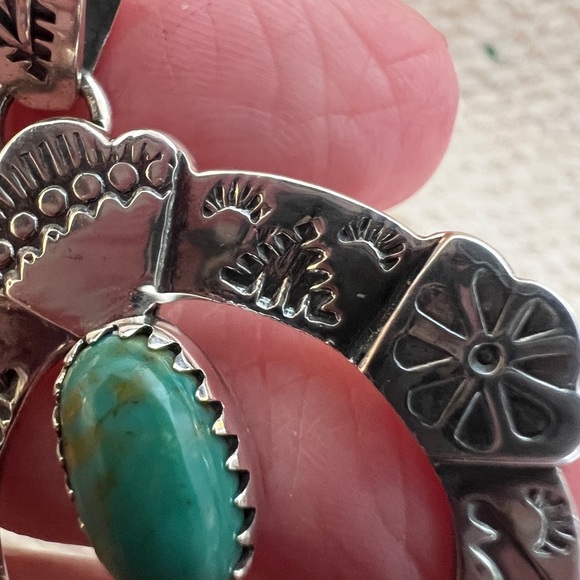 ❤️ Kingman Turquoise Navajo Sterling Silver Decorative NAJA Pendant 12.1G - 2”L - Picture 7 of 16